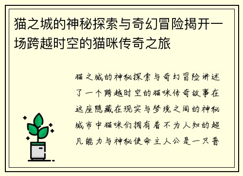 猫之城的神秘探索与奇幻冒险揭开一场跨越时空的猫咪传奇之旅