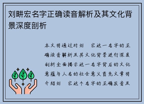 刘畊宏名字正确读音解析及其文化背景深度剖析